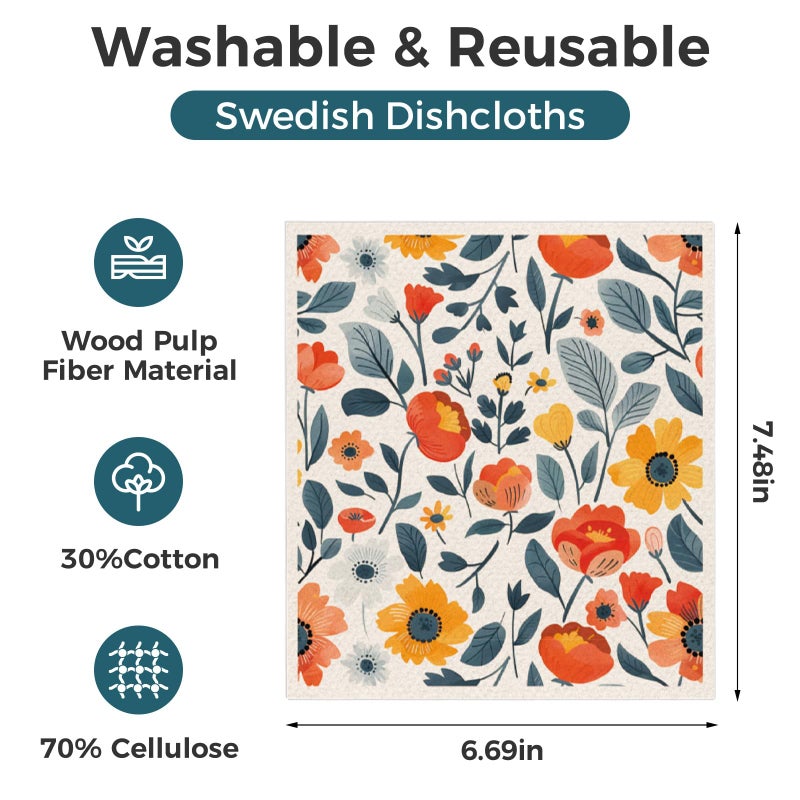 wlich Swedish Dishcloths, 10PCS Reusable Soft Kitchen Towels Dish Cloths Set with Clips, Non-Scratch Dish Rags for Washing Dishes, Washable Swedish Dish Cloths for Kitchen, No Odor(Plant) - Image 2