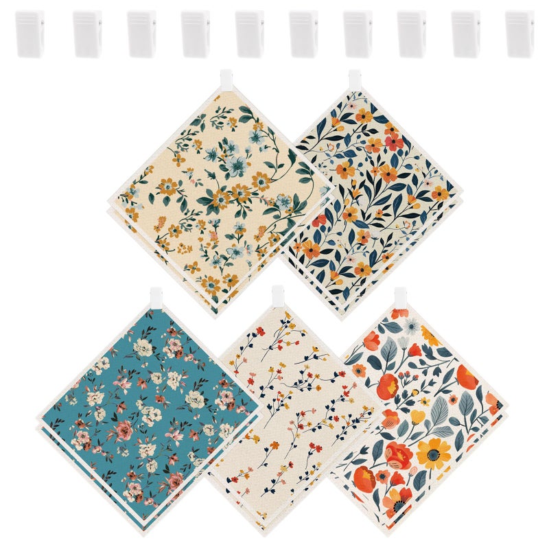 wlich Swedish Dishcloths, 10PCS Reusable Soft Kitchen Towels Dish Cloths Set with Clips, Non-Scratch Dish Rags for Washing Dishes, Washable Swedish Dish Cloths for Kitchen, No Odor(Plant) - Image 1