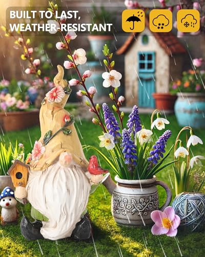 GoGnome Hand-Painted Resin Garden Gnome with Cardinal Figurine - 6.5" Summer and Spring Decorations for Home Decor and Yard - Gnome Gifts for All Ages (Yellow) - Image 4