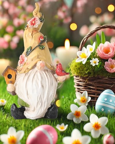 GoGnome Hand-Painted Resin Garden Gnome with Cardinal Figurine - 6.5" Summer and Spring Decorations for Home Decor and Yard - Gnome Gifts for All Ages (Yellow) - Image 1