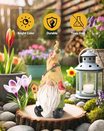 GoGnome Hand-Painted Resin Garden Gnome with Cardinal Figurine - 6.5" Summer and Spring Decorations for Home Decor and Yard - Gnome Gifts for All Ages (Yellow) - Image 2
