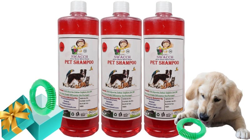 swacch Shampoo | Puppy Safe Shampoo | PH Balanced | Pet Shampoo 1 Litre Pack of 3 Jasmine + | O PVC Ring Rubber Chew Toy | Teething Chew Toy I Dental Teething I Durable I Combo Pack - Image 1