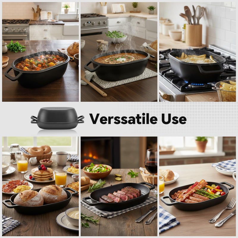 Northriver Casting 12"x8" Oval Cast Iron Dutch Oven for Bread Bakingï¼ŒPre-Seasoned Combo Cooker with Lid, Perfect for Sourdough, Artisan Loaves & Family Meals,5 Qt - Image 5