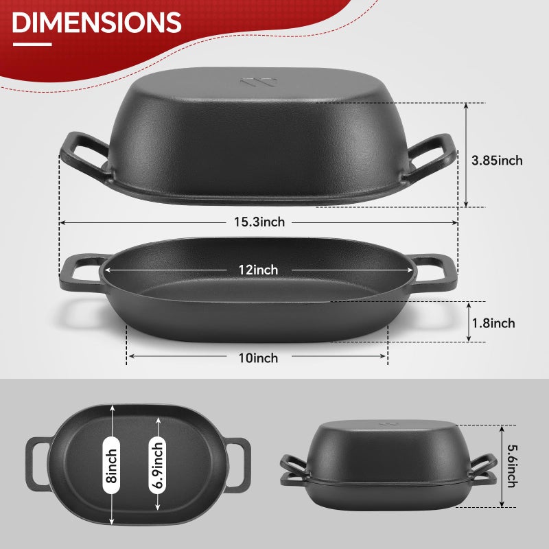 Northriver Casting 12"x8" Oval Cast Iron Dutch Oven for Bread Bakingï¼ŒPre-Seasoned Combo Cooker with Lid, Perfect for Sourdough, Artisan Loaves & Family Meals,5 Qt - Image 3
