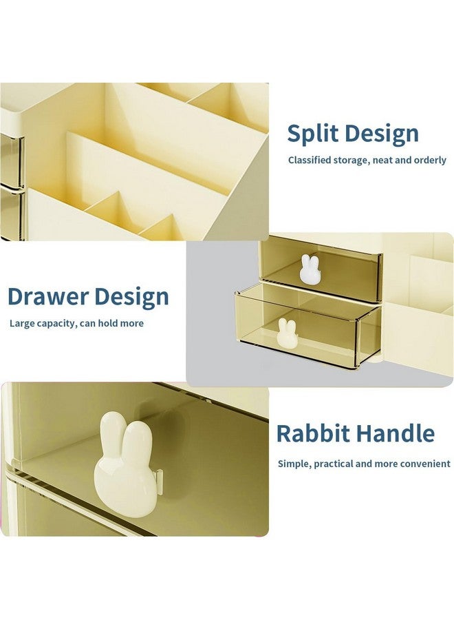 HOUSE OF QUIRK Polypropylene, Polystyrene 2 Drawer Cosmetics Makeup Organizer For Vanity Bathroom, Clear Drawer Cosmetic Storage Display Case With Brush Holder, Desk Countertop (Cream),Grey - Image 3