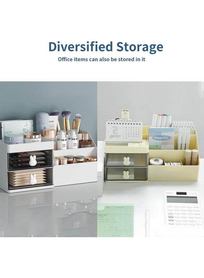 HOUSE OF QUIRK Polypropylene, Polystyrene 2 Drawer Cosmetics Makeup Organizer For Vanity Bathroom, Clear Drawer Cosmetic Storage Display Case With Brush Holder, Desk Countertop (Cream),Grey - Image 5