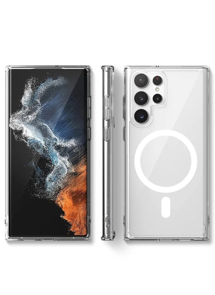 Protection package for the Galaxy S23 Ultra (Samsung Galaxy S23 Ultra), high-quality and clear silicone protection case, supports MagSafe wireless charging, nano HD screen protector, camera lens(3in1)