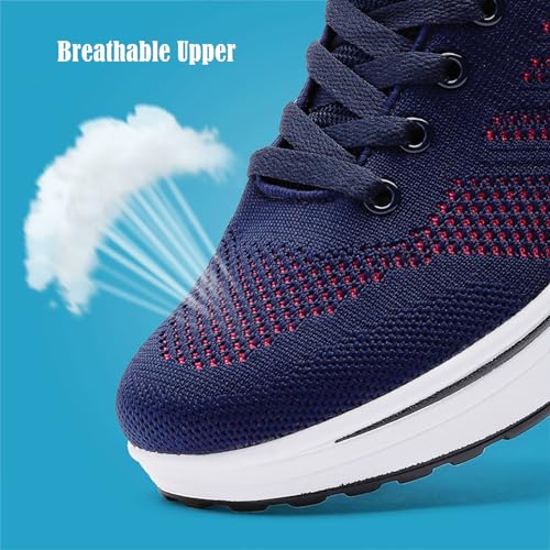 DADAWEN Women's Slip On Breathable Mesh Walking Tennis Shoes Lightweight Comfort Wedge Platform Casual Sneakers for Gym Travel Work Navy/Hot Pink US Size 6.5 - Image 4