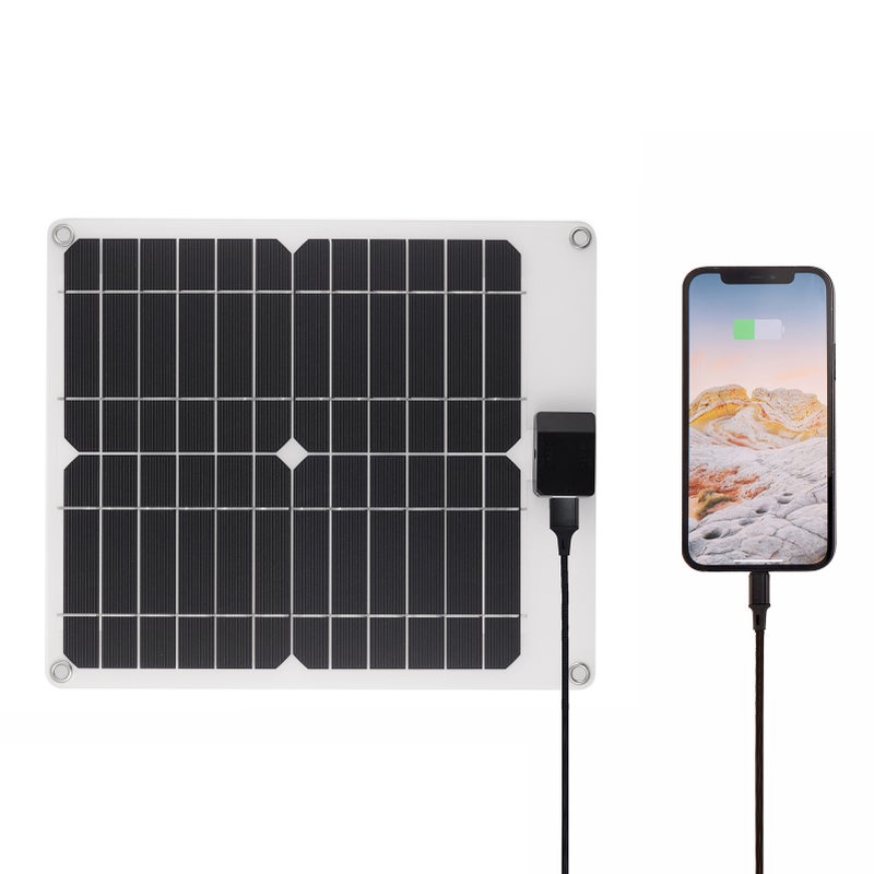 شاحن بطارية سيارة بالطاقة الشمسية 15W*2 5V/12V مع منافذ إخراج USB DC سلسلة محمولة مقاومة للماء شاحن بطارية خفيف وصيانة للسيارة والقارب والمركبات والهواتف المحمولة والكمبيوتر المحمول وكاميرات الرياضة، 5V - Image 2