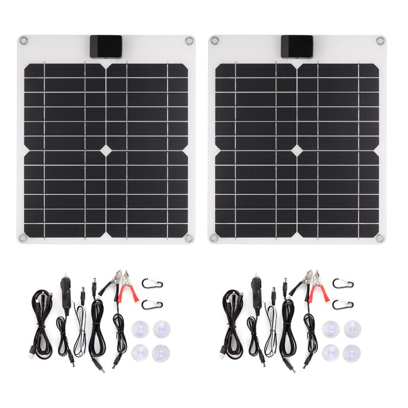 شاحن بطارية سيارة بالطاقة الشمسية 15W*2 5V/12V مع منافذ إخراج USB DC سلسلة محمولة مقاومة للماء شاحن بطارية خفيف وصيانة للسيارة والقارب والمركبات والهواتف المحمولة والكمبيوتر المحمول وكاميرات الرياضة، 5V - Image 1