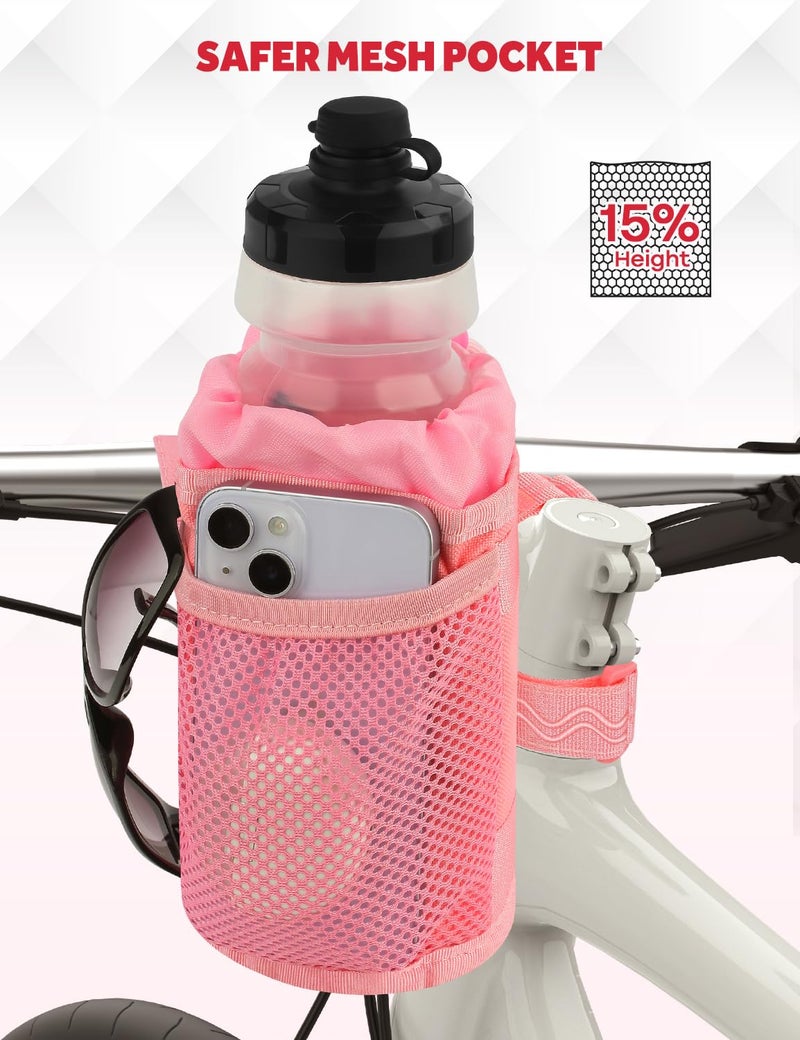 WUVOP Bike Cup Holder, Water Bottle Holder Handlebar for Bike with Mesh Pockets, Universal Fabric Bicycle Water Bottle Drink Cup Cage for Cruiser Bikes, Scooter, Mountain MTB, Stroller, Wheelchair, Boat - Image 5