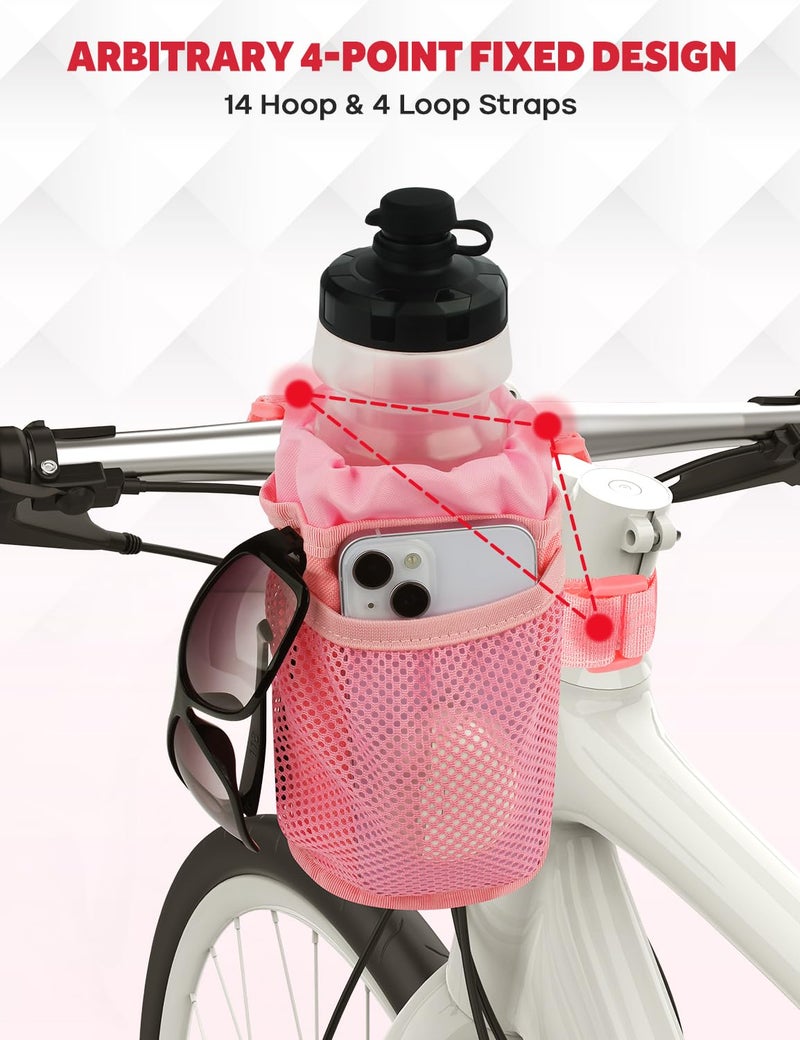 WUVOP Bike Cup Holder, Water Bottle Holder Handlebar for Bike with Mesh Pockets, Universal Fabric Bicycle Water Bottle Drink Cup Cage for Cruiser Bikes, Scooter, Mountain MTB, Stroller, Wheelchair, Boat - Image 2