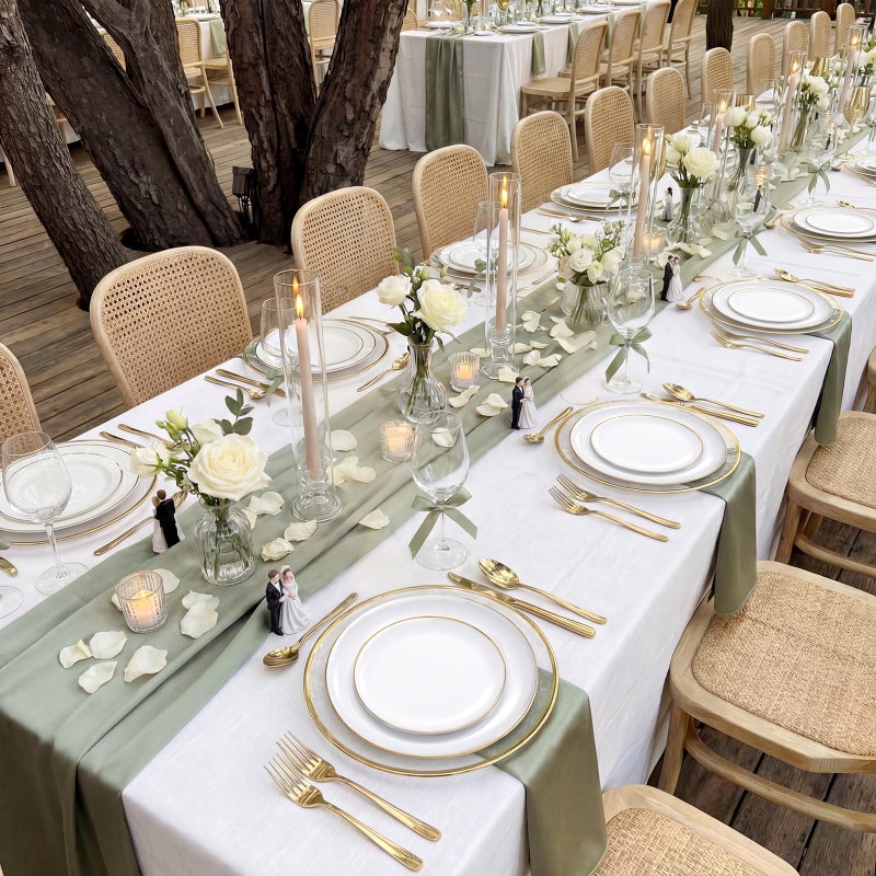 KIRE 200PCS Gold Plastic Plates - Disposable Plates for Party - White Plastic Plates with Gold Rim Include 100 for Dinner and 100 for Dessert/Salad in Wedding/Party/Spring/Ramadan - Image 5