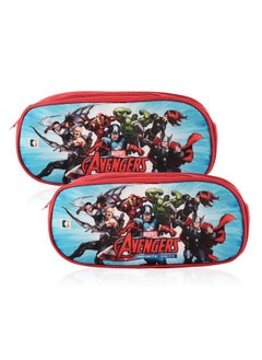 Kuber Industries Kuber Industries Pack of 2 Pencil Pouch | Multi-Purpose Travel Pouch | Multi Utility Stationery Pouch | 2 Compartments Geometry Box | Lightweight Storage Pouch | Marvel Avengers | Red  - Image 1