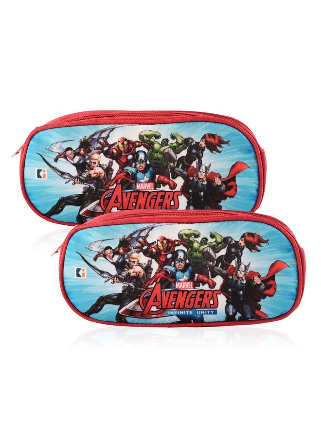 Kuber Industries Kuber Industries Pack of 2 Pencil Pouch | Multi-Purpose Travel Pouch | Multi Utility Stationery Pouch | 2 Compartments Geometry Box | Lightweight Storage Pouch | Marvel Avengers | Red  - Image 1