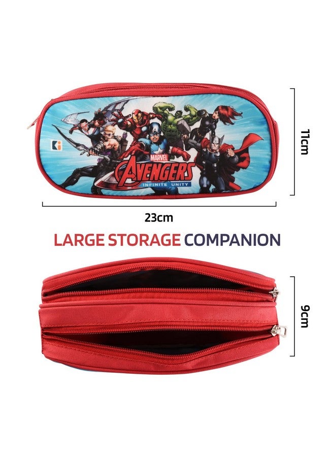 Kuber Industries Kuber Industries Pack of 2 Pencil Pouch | Multi-Purpose Travel Pouch | Multi Utility Stationery Pouch | 2 Compartments Geometry Box | Lightweight Storage Pouch | Marvel Avengers | Red  - Image 3