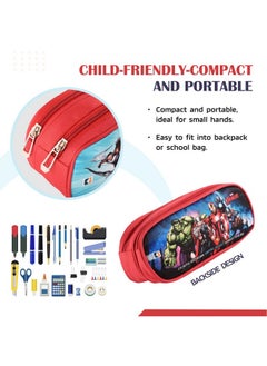 Kuber Industries Kuber Industries Pack of 2 Pencil Pouch | Multi-Purpose Travel Pouch | Multi Utility Stationery Pouch | 2 Compartments Geometry Box | Lightweight Storage Pouch | Marvel Avengers | Red  - Image 5