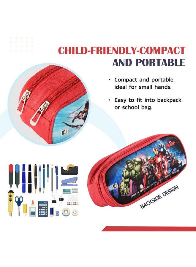 Kuber Industries Kuber Industries Pack of 2 Pencil Pouch | Multi-Purpose Travel Pouch | Multi Utility Stationery Pouch | 2 Compartments Geometry Box | Lightweight Storage Pouch | Marvel Avengers | Red  - Image 5