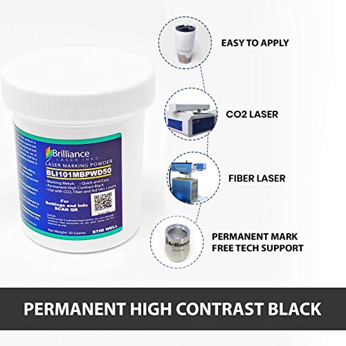Brilliance Laser Inks 50 Grams Black Metal Marking Powder with Foam Brush | Permanent Durable High Contrast Laser Engraving Accessories for Fiber, YAG, and CO2 Laser Engraver BLI101MBPWD50 - Image 3