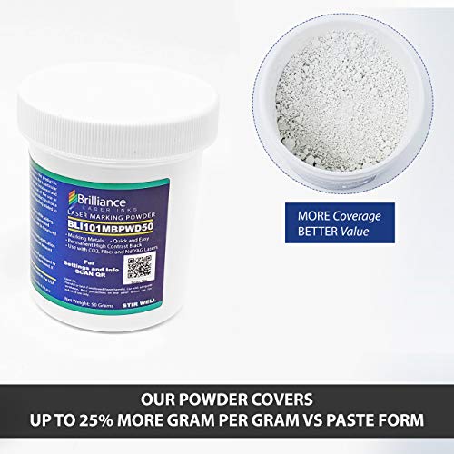 Brilliance Laser Inks 50 Grams Black Metal Marking Powder with Foam Brush | Permanent Durable High Contrast Laser Engraving Accessories for Fiber, YAG, and CO2 Laser Engraver BLI101MBPWD50 - Image 5