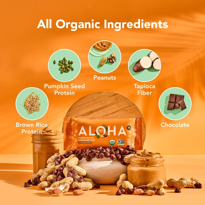 ALOHA Organic Plant Based Protein Bars |Peanut Butter Chocolate Chip | 1.98 Oz (Pack of 12) | Vegan, Low Sugar, Gluten Free, Paleo, Low Carb, Non-GMO, Stevia Free, Soy Free, No Sugar Alcohols - Image 3