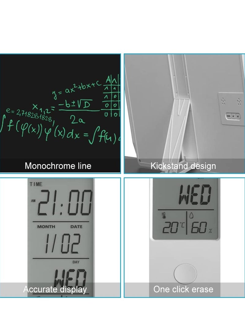 SYOSI Electronic Desktop Calendar Rechargeable Writing Memo Message Board Notepad with Digital Clock Date Time Week Indoor Temperature Display 9.5inch Drawing Pad for Office Home Business Decor White - Image 3