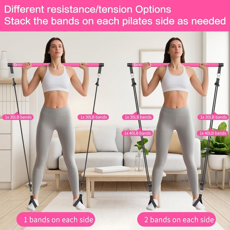 Bbtops Pilates Bar Kit with Resistance Bands,Pilates Bar with Stackable Bands Workout Equipment for Legs,Hip,Waist and Arm,Exercise Fitness Equipment for Women & Men Home Gym Yoga Pilates - Image 2