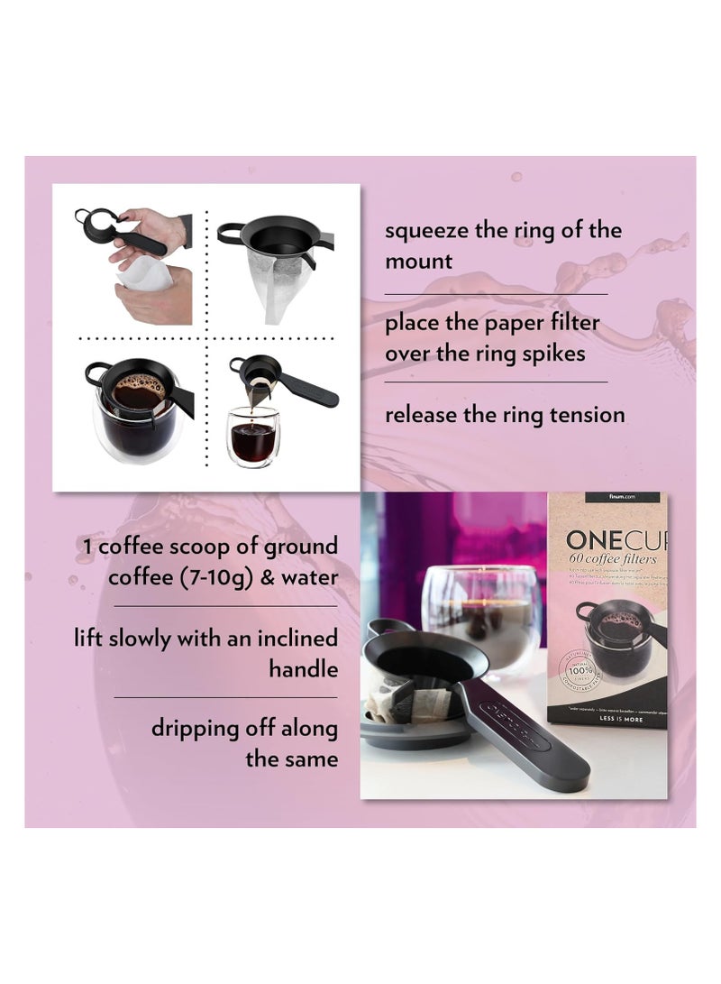 Finum Set of 60 One Cup Coffee Filters + Holder - 60 Coffee Filters for the Cup + Holder, Paper Filter, Filter for Coffee Powder, 60 Cup Filters, Coffee Maker for Cups - 1 Piece/60 Filters - Image 4