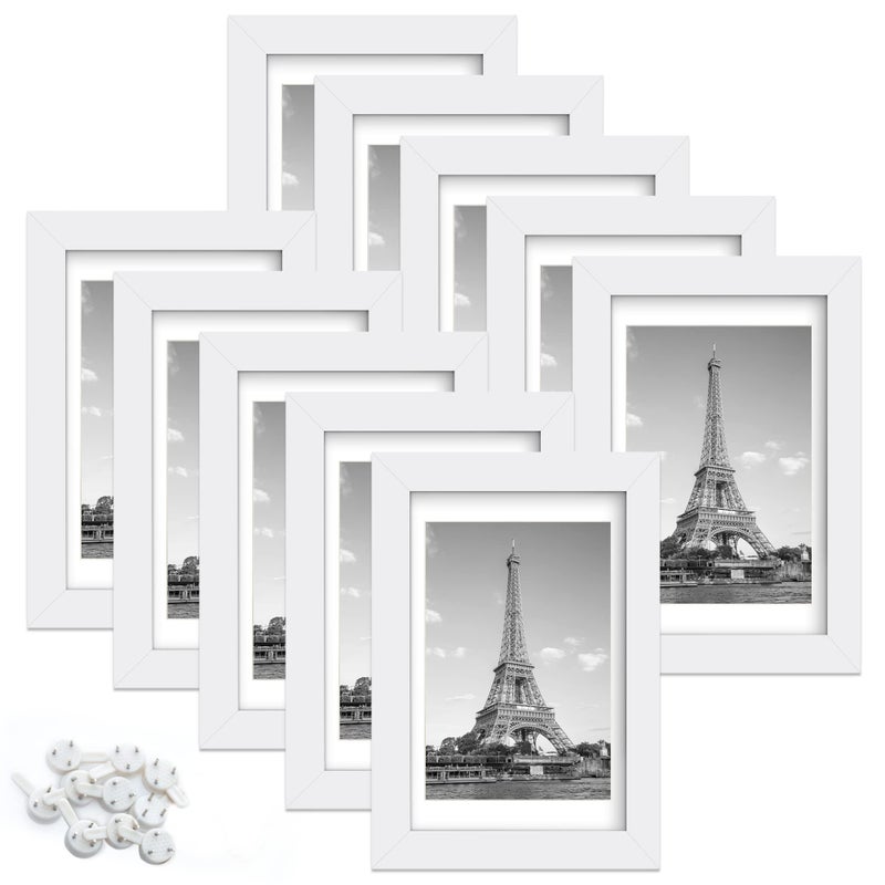أبس سيمبلز upsimples 4x6 إطار الصورة مجموعة من 10 صور عرض 3.5 × 5 مع حصيرة أو 4x6 بدون حصيرة إطارات متعددة الصور ملصقة للجدار أو الطاولة مع عرض أبيض - Image 1