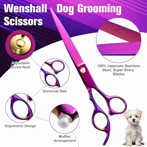 Wenshall Professional Dog Grooming Scissors Set - 6.5" Thinning, 7" Straight, 7" Up-Curved, 7" Down-curved Scissors and Comb for Dog Cat Pet (Purple) - Image 5