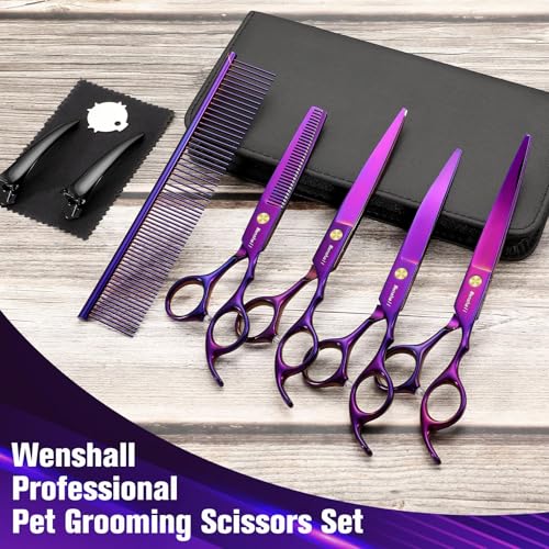 Wenshall Professional Dog Grooming Scissors Set - 6.5" Thinning, 7" Straight, 7" Up-Curved, 7" Down-curved Scissors and Comb for Dog Cat Pet (Purple) - Image 4