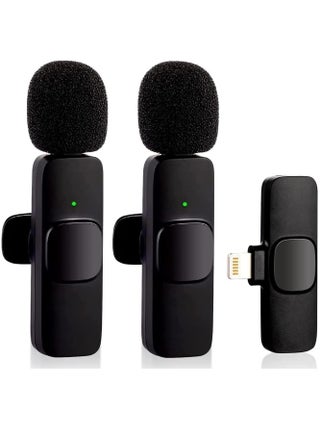 Wireless Microphone for iPhone iPad- Plug-Play Wireless Lavalier Mic with 2 Microphone for Phone Video Recording- Interview- Vlog- Auto Sync and Noise Reduction- 2.4G, Black - pzsku/ZB4B310D5BB09356E491CZ/45/_/1712218929/253ac046-7758-4871-8063-6643d8e8975a