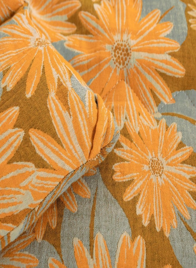 SLEEPBELLA Washed Double Layer Muslin 100% Cotton Comforter Set Queen Size, Yellow & Blue Sunflower Pattern Fluffy Thick Checked Bedding Set, Soft Breathable (1 Comforter, 2 Pillow Shams) - Image 5