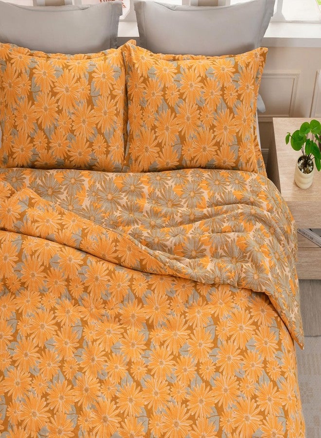 SLEEPBELLA Washed Double Layer Muslin 100% Cotton Comforter Set Queen Size, Yellow & Blue Sunflower Pattern Fluffy Thick Checked Bedding Set, Soft Breathable (1 Comforter, 2 Pillow Shams) - Image 4