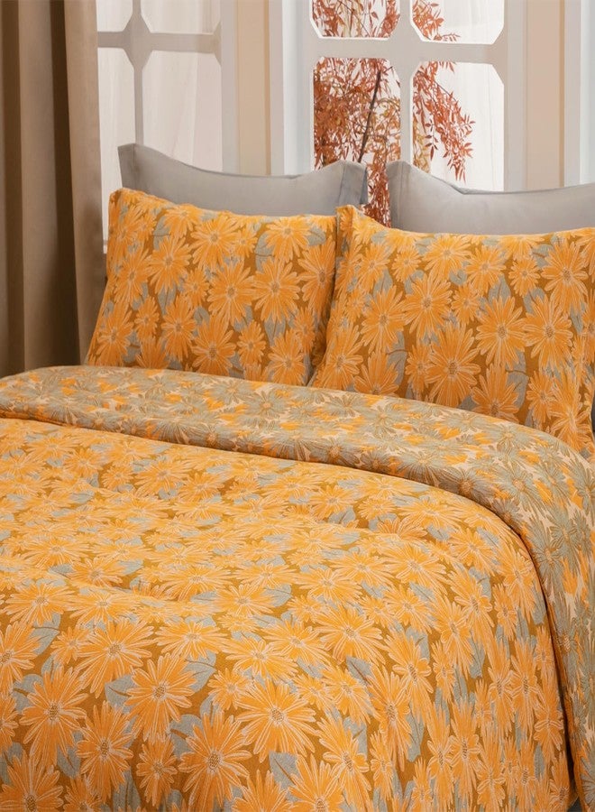 SLEEPBELLA Washed Double Layer Muslin 100% Cotton Comforter Set Queen Size, Yellow & Blue Sunflower Pattern Fluffy Thick Checked Bedding Set, Soft Breathable (1 Comforter, 2 Pillow Shams) - Image 3
