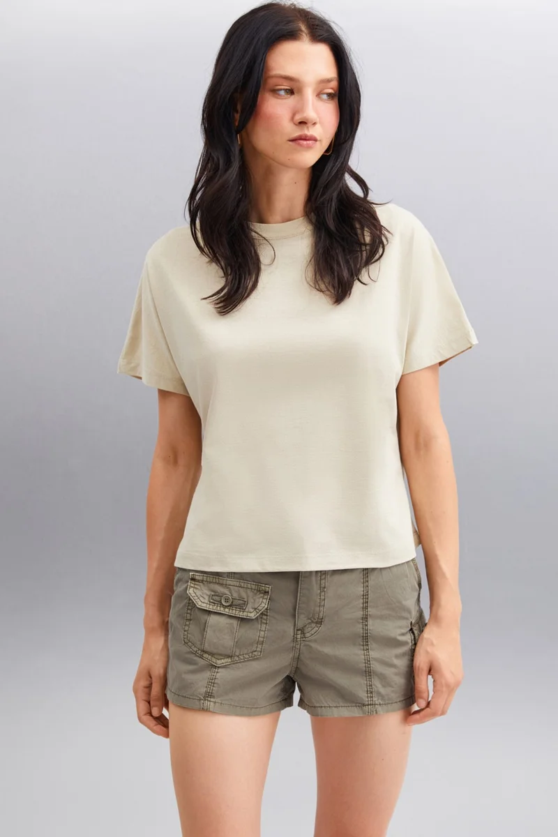 جريميلانج Lottie Women's Regular Fit Crew Neck Cotton Short Sleeve Gray T-Shirt