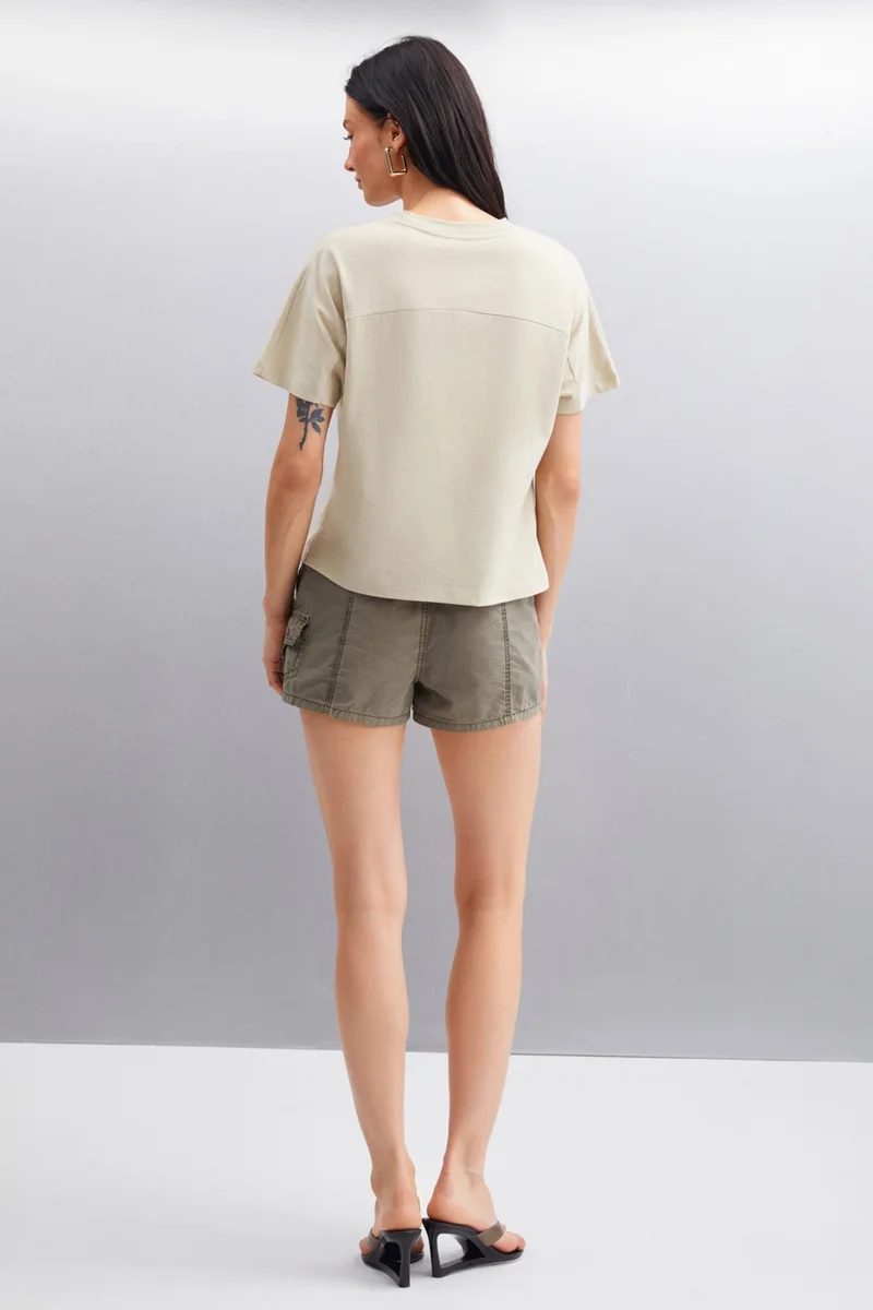 جريميلانج Lottie Women's Regular Fit Crew Neck Cotton Short Sleeve Gray T-Shirt