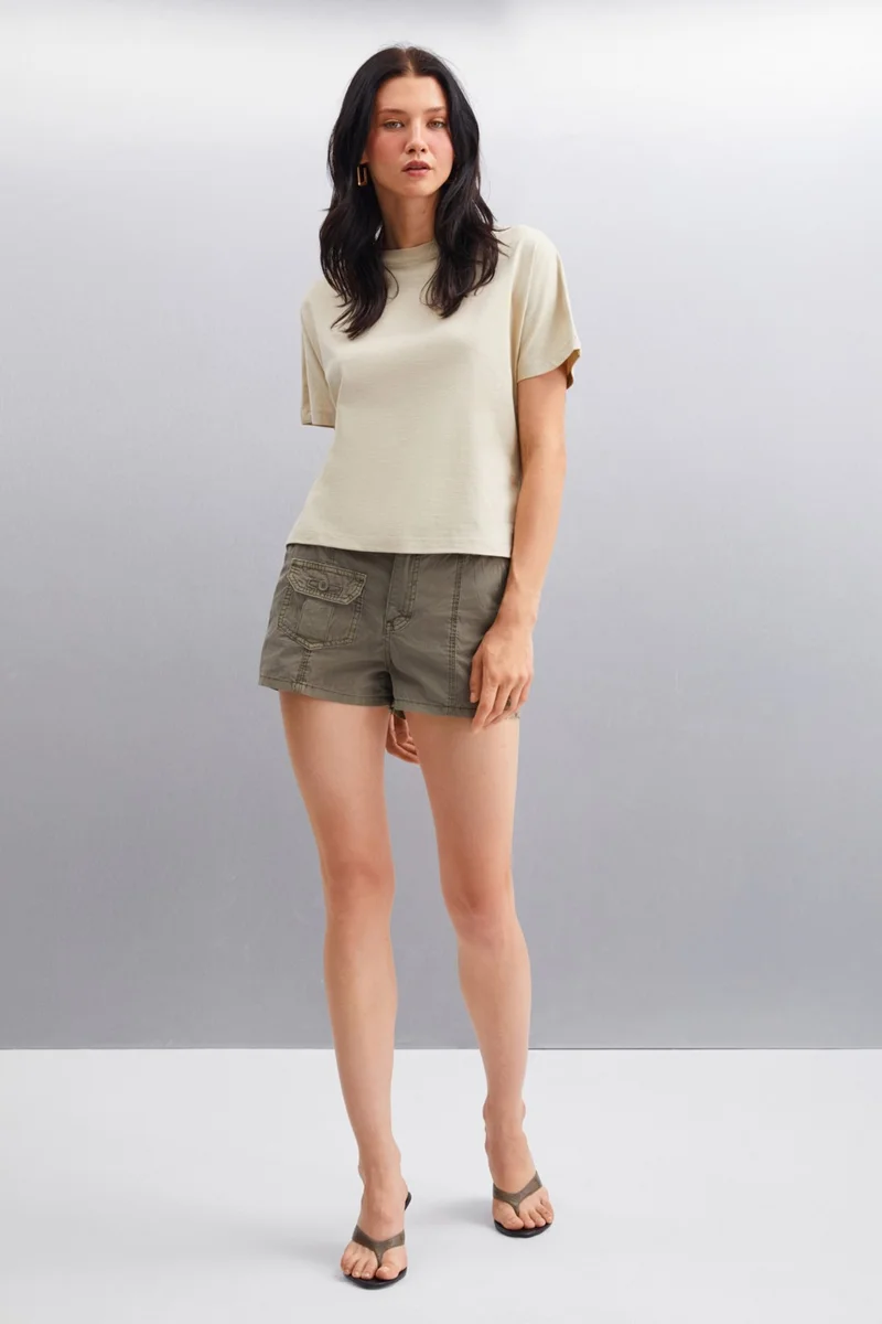 جريميلانج Lottie Women's Regular Fit Crew Neck Cotton Short Sleeve Gray T-Shirt