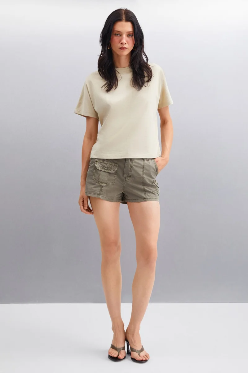 جريميلانج Lottie Women's Regular Fit Crew Neck Cotton Short Sleeve Gray T-Shirt