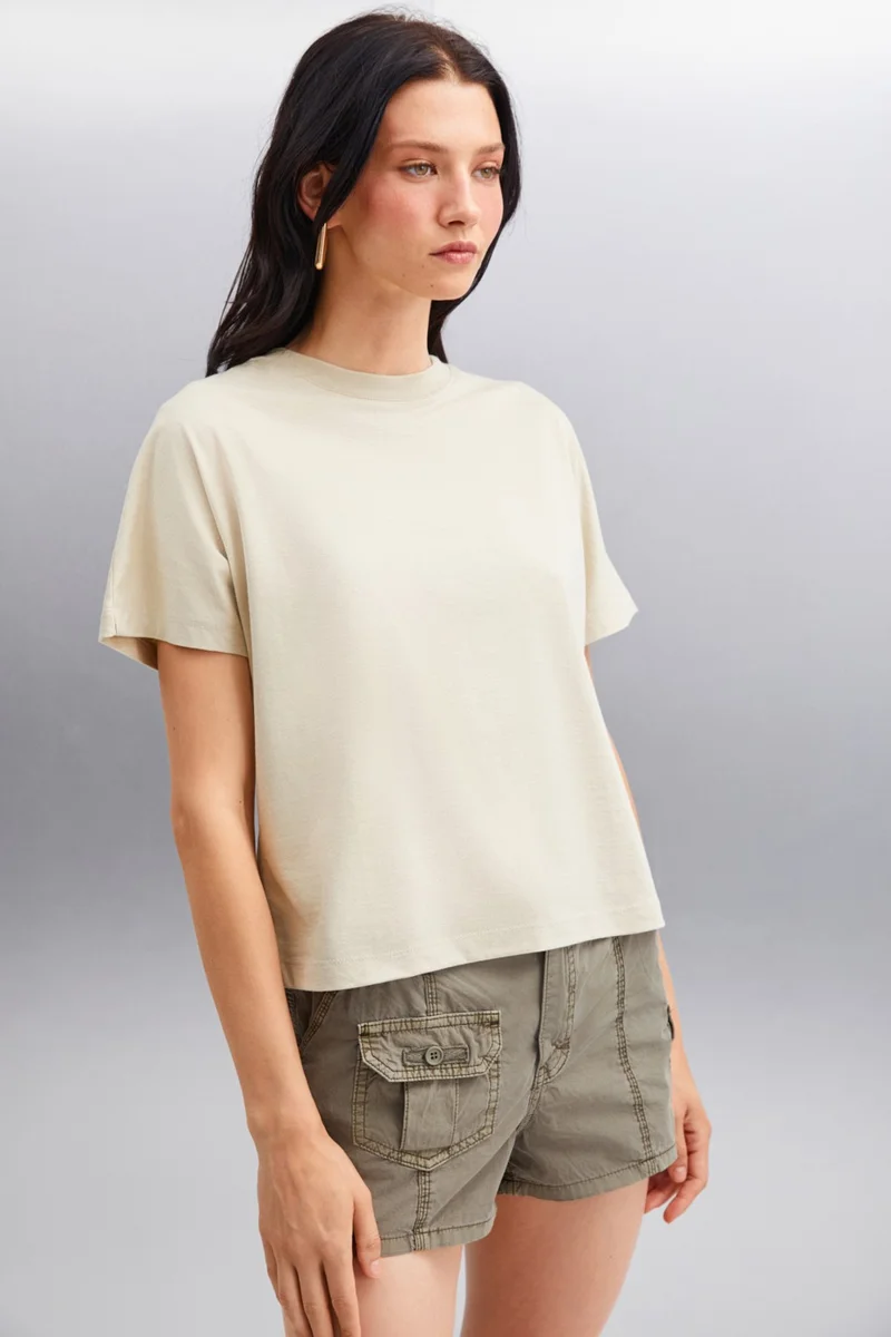 جريميلانج Lottie Women's Regular Fit Crew Neck Cotton Short Sleeve Gray T-Shirt