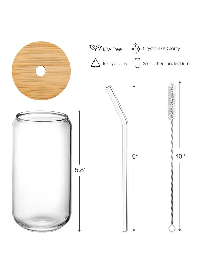 Eworld 12pcs Glassware Set Featuring 16oz Can Shaped Glass Cups with Bamboo Lids, Glass Straw, and 2 Cleaning Brushes Perfect for Iced Coffee, Cocktails, and another Beverage. - Image 2