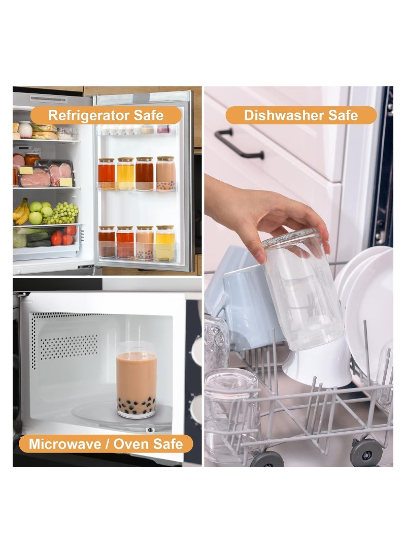 Eworld 12pcs Glassware Set Featuring 16oz Can Shaped Glass Cups with Bamboo Lids, Glass Straw, and 2 Cleaning Brushes Perfect for Iced Coffee, Cocktails, and another Beverage. - Image 4