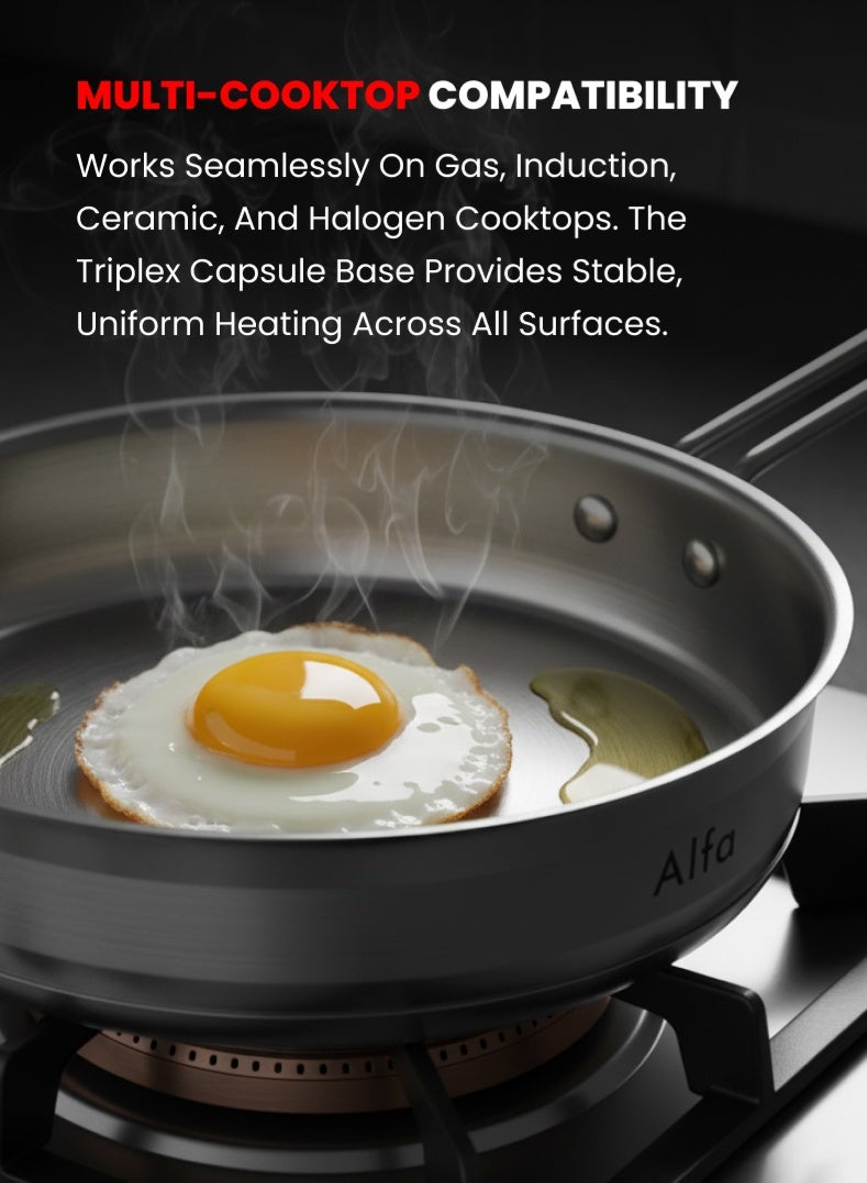 ALFA Stainless Steel Frypan 24 cm | 2.5 L Capacity | 18/10 Premium Steel | Induction & Gas Compatible | AL4224 – Silver - Image 4