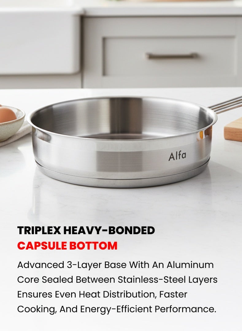 ALFA Stainless Steel Frypan 24 cm | 2.5 L Capacity | 18/10 Premium Steel | Induction & Gas Compatible | AL4224 – Silver - Image 5