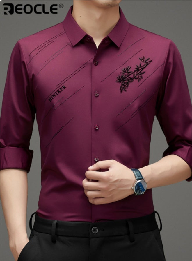 REOCLE Men's Slim Fit Business Shirts Long Sleeve Shirt Regular Fit Stretch Wrinkle Resistant Button Down Shirts Breathable Perfect for Spring and Autumn - Image 3