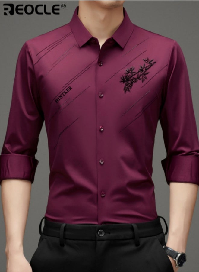 REOCLE Men's Slim Fit Business Shirts Long Sleeve Shirt Regular Fit Stretch Wrinkle Resistant Button Down Shirts Breathable Perfect for Spring and Autumn - Image 2