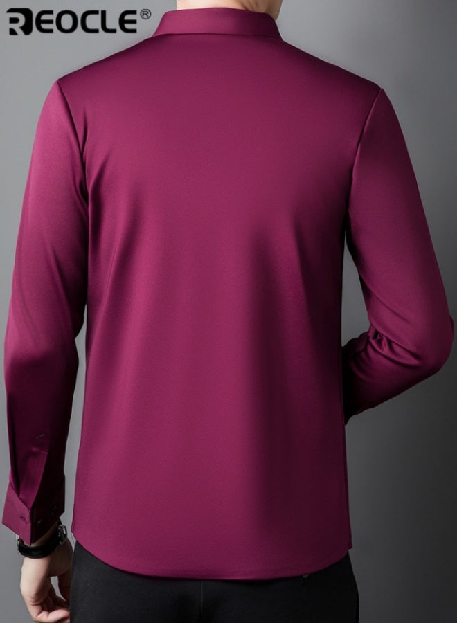 REOCLE Men's Slim Fit Business Shirts Long Sleeve Shirt Regular Fit Stretch Wrinkle Resistant Button Down Shirts Breathable Perfect for Spring and Autumn - Image 5
