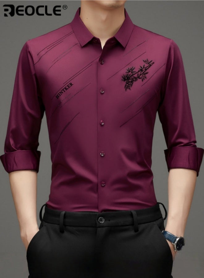 REOCLE Men's Slim Fit Business Shirts Long Sleeve Shirt Regular Fit Stretch Wrinkle Resistant Button Down Shirts Breathable Perfect for Spring and Autumn - Image 1