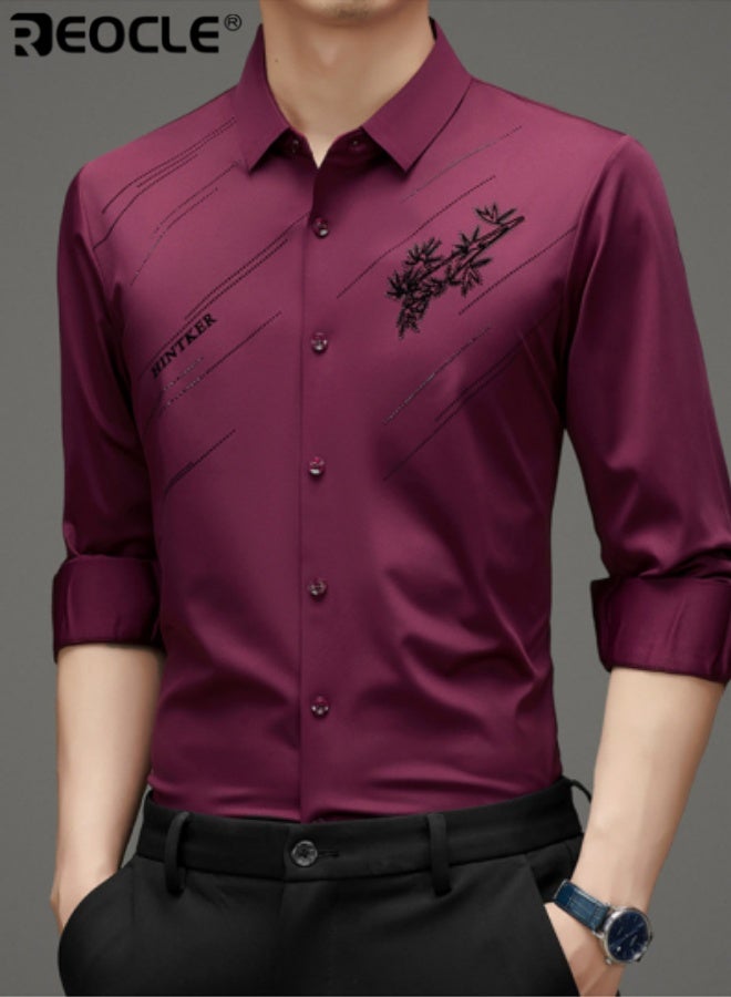 REOCLE Men's Slim Fit Business Shirts Long Sleeve Shirt Regular Fit Stretch Wrinkle Resistant Button Down Shirts Breathable Perfect for Spring and Autumn - Image 4