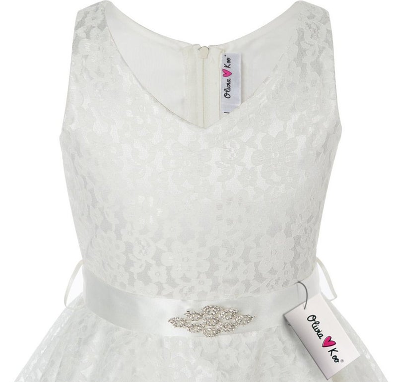 DressForLess Lovely Lace V-Neck Flower Girl Dress, Ivory, 6 - Image 5